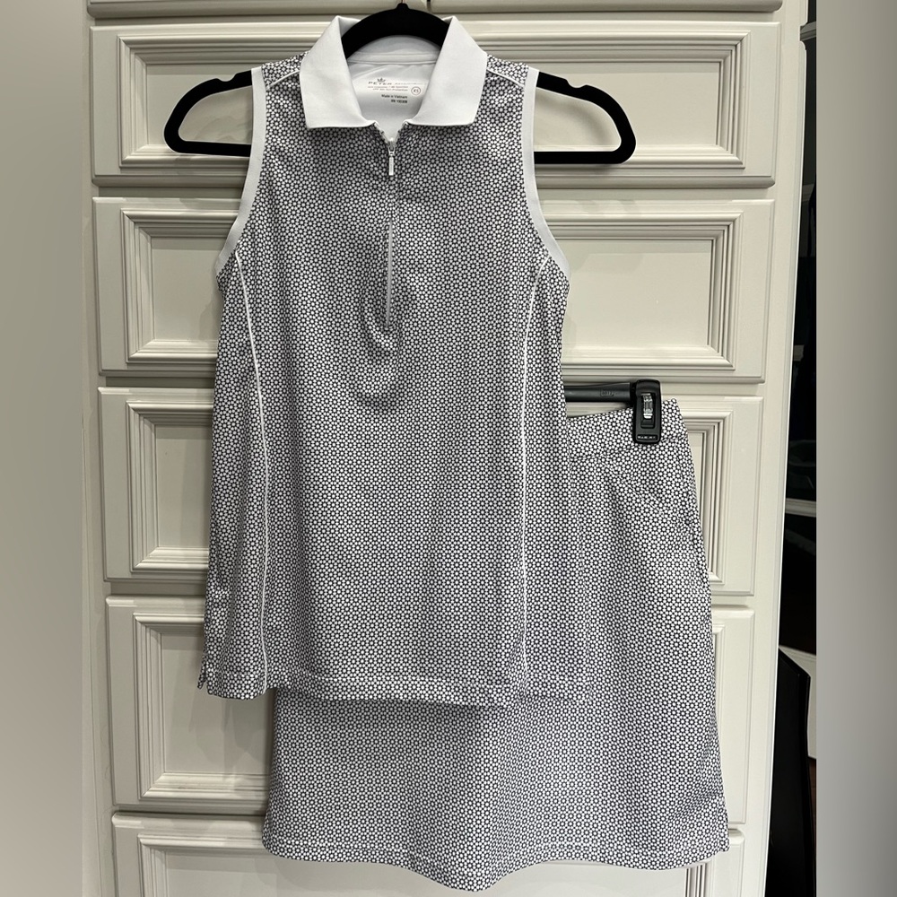 Peter Millar White and Black Geo-Print Sleeveless Polo Tank